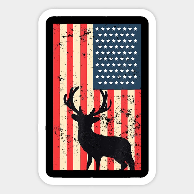 American Patriot Distressed USA Flag Deer Hunting Gift Sticker by prunioneman